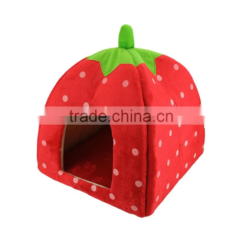 New Arrival Red Foldable Sponge Pet Dog Cat House Tent Bed Strawberry Shape Warm Kennel L