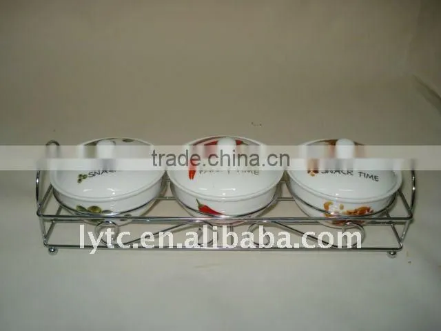 porcelain spice jar with iron rack
