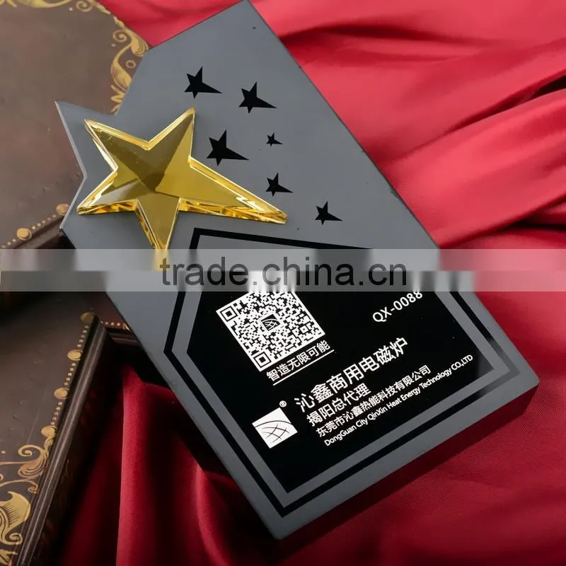 customized new design top quality black star crystal trophy