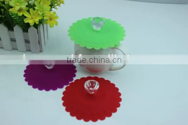 2014 brand new colorful FDA LFGB flower silicone glass lid