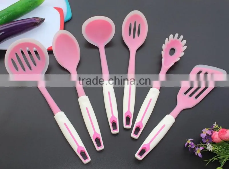 CK-3124 High quality non-stick 6pcs gadget silicone kitchen cooking tools set nylon kitchen utensil set with PP handle