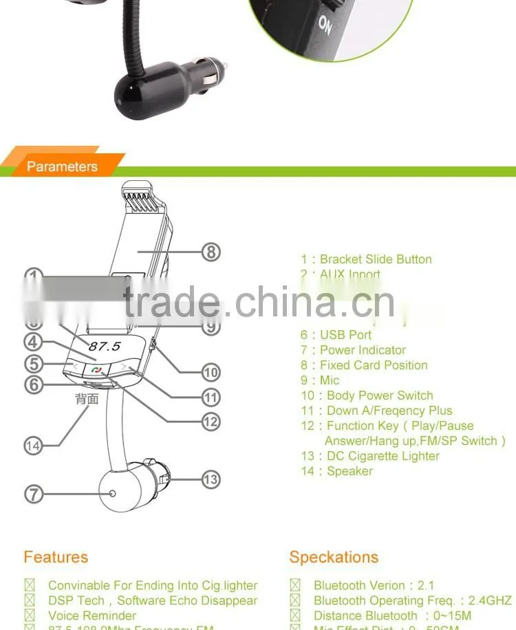 5 in 1 Multi-function wireless Bluetooth car kit with car charger mp3 fm transmitter car holder Handsfree Calling