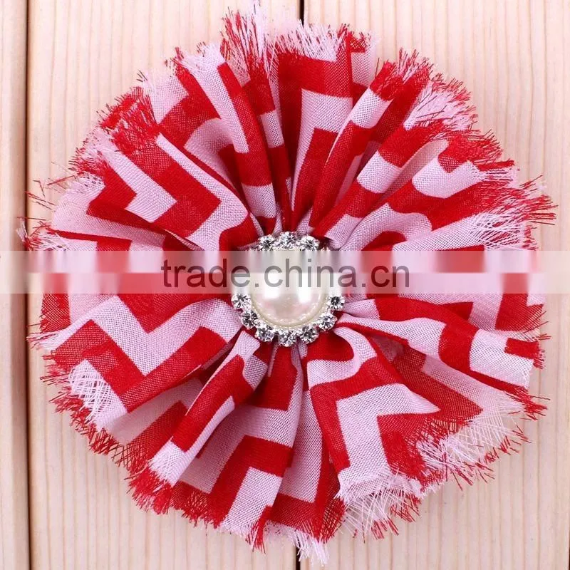 handmade fraying chiffon flower with pearl beads center for kids hair accessories for baby girl