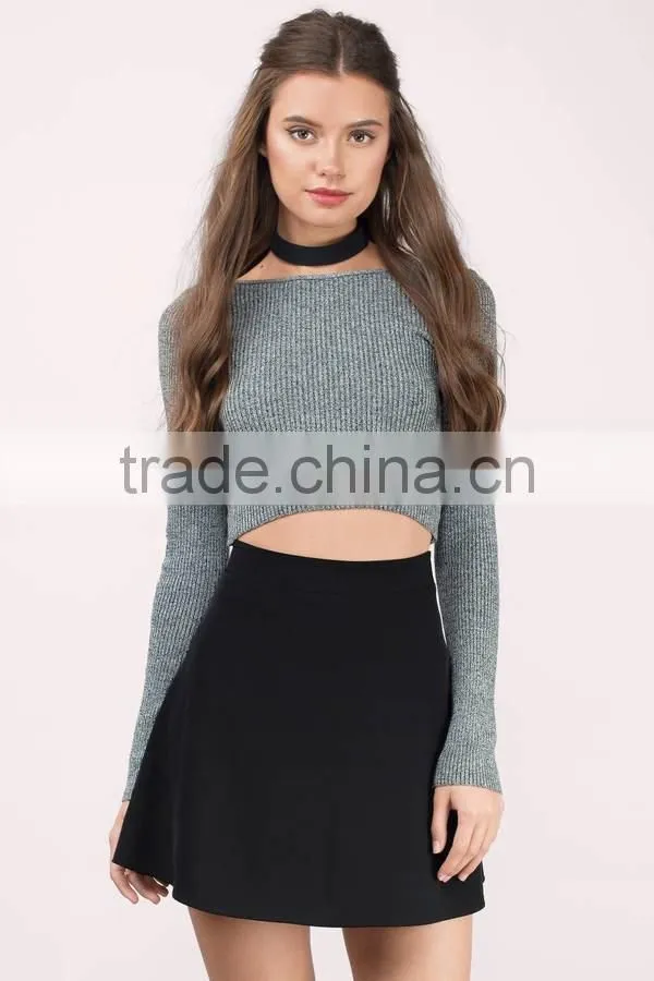 Ladies Designer Skirt Suits Stylish Custom Black A Line Flowy Circle Skirt Fashion Skirt And Crop Top Set New Style