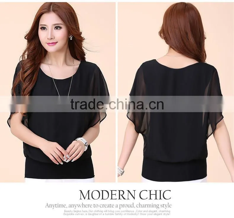 Hot Fashion Blusa Feminina 2015 Summer Casual Plus Size Slim Bat sleeve Chiffon Shirt Women Blouse Blusas Women Tops Clothing