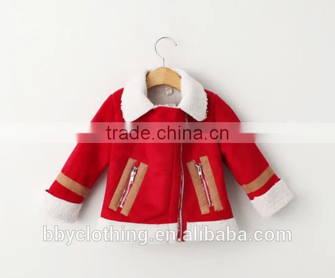 British style white plush lining Suede turn-down collar children winter jacket with zipper