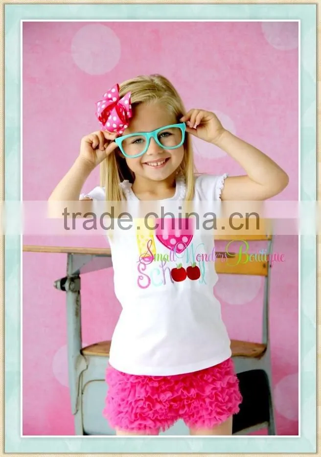 back to school outfit lace sleeve white print top and red wool sweat shorts sets kids