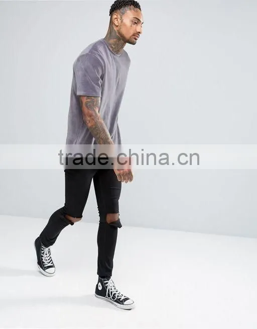 Men's Longline T-Shirt In Heavy Velvet