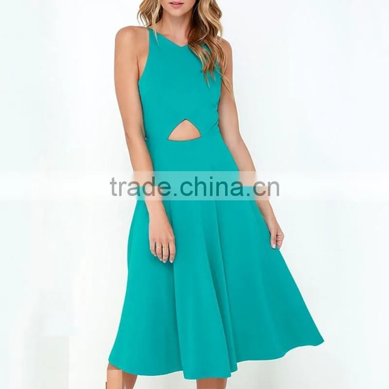 New Style Women Sleeveless Solid Color dress Ladies Summer Casual Party Evening Midi Dresses