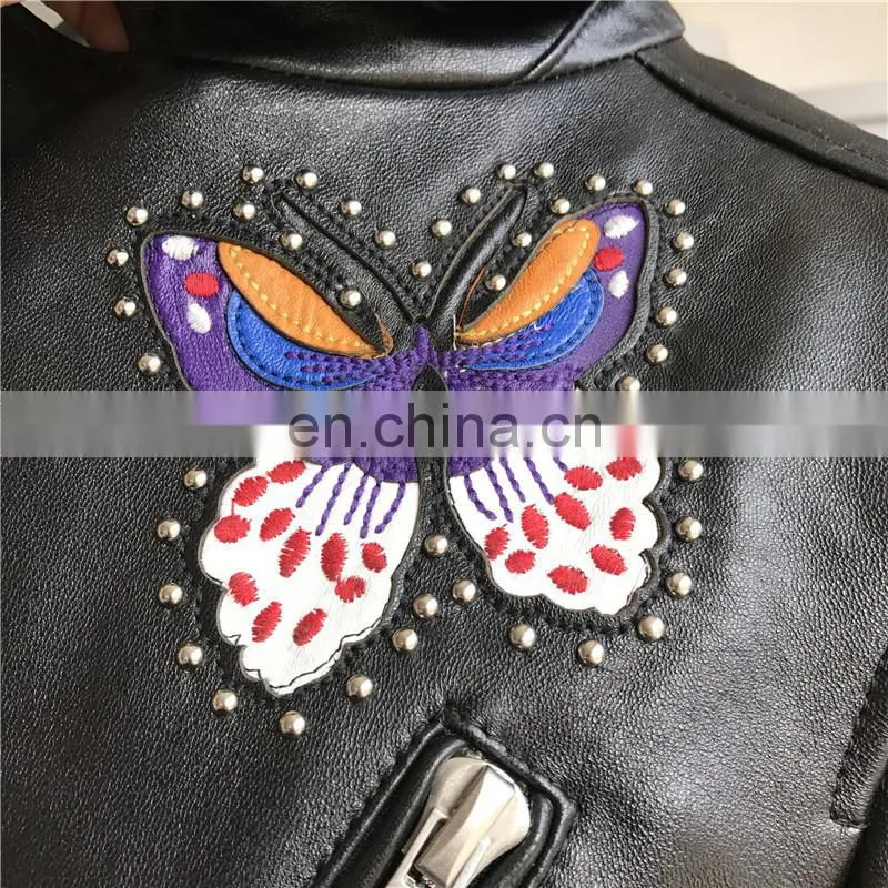 Hot Selling OEM Fashion Latest Womens Jackets Short Sheep Skin Moto Biker Leather Jacket