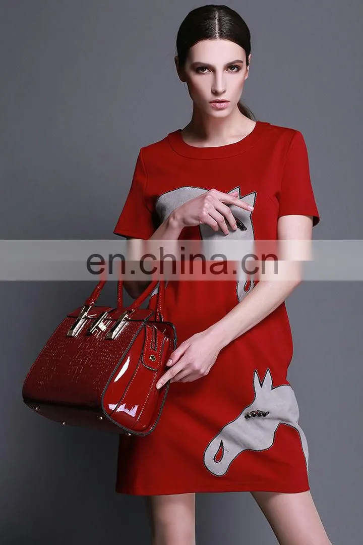 Short sleeve patch embroidery horse new ladies dress