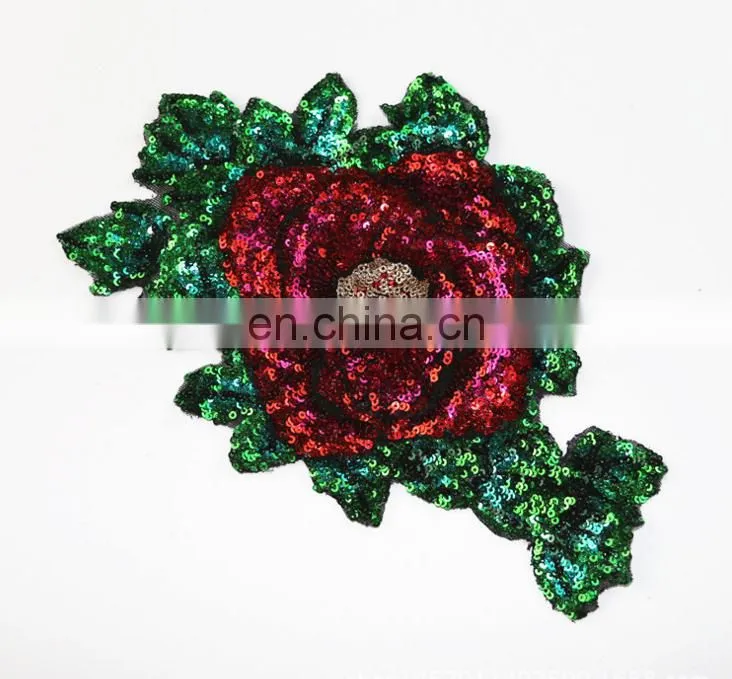 hot sale fahsion 3D rose sequin Patch with glue