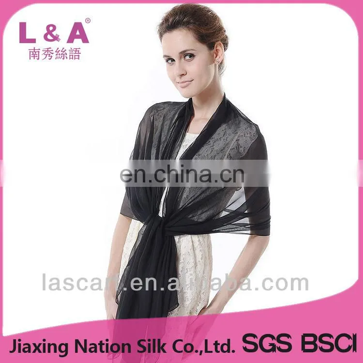 Black solid color silk long wrap shawl