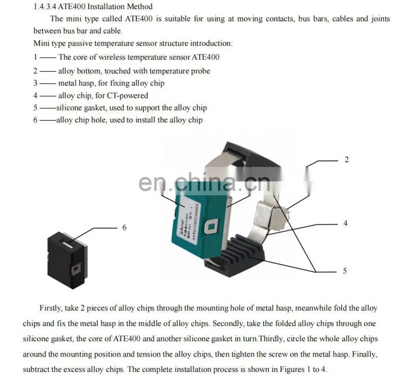ATE400 passive wireless temperature sensor alloy chip fixed type CT sensing powered