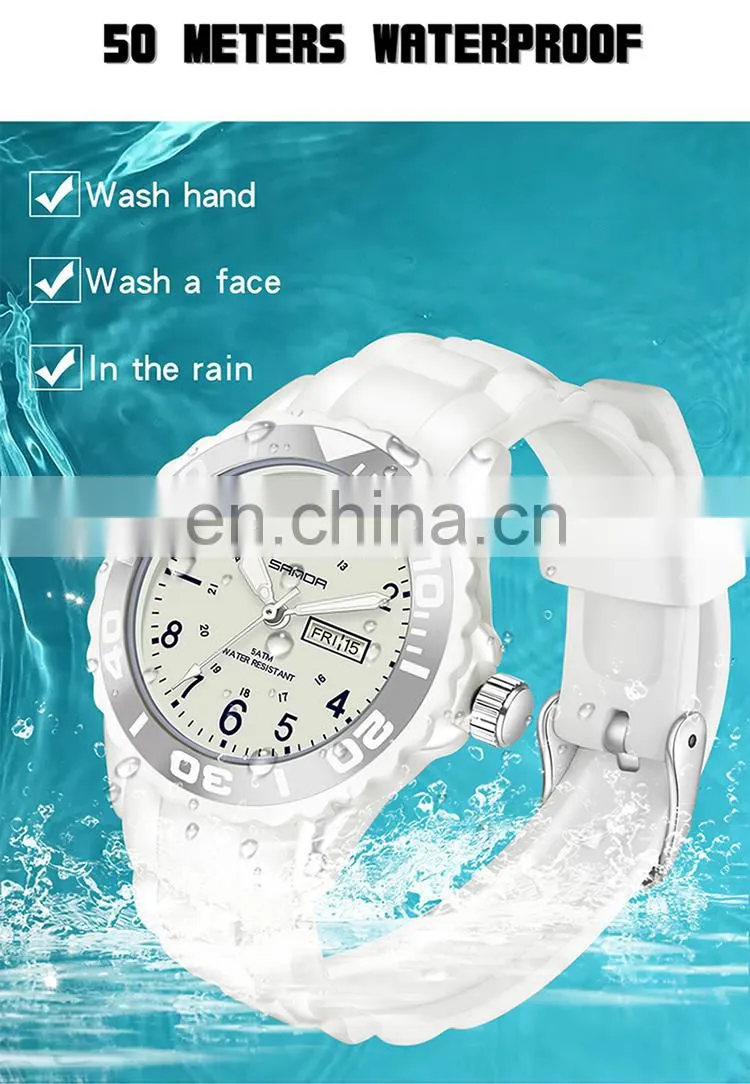 Sanda 1053 Designer Women Quartz Wrist Watch Resin Strap Luminous Waterproof Fashion Analog Watches Ladies