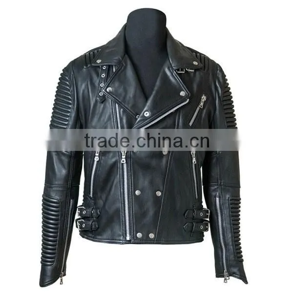 Lamb skin leather moto jacket