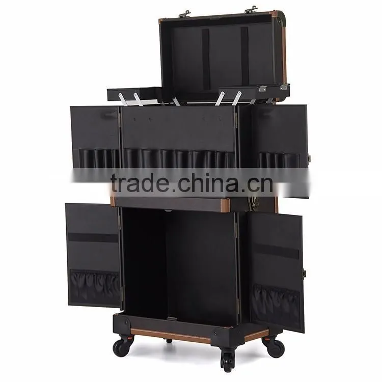 Guangzhou factory PVC trolley makeup case rolling case cosmetic case with wheels