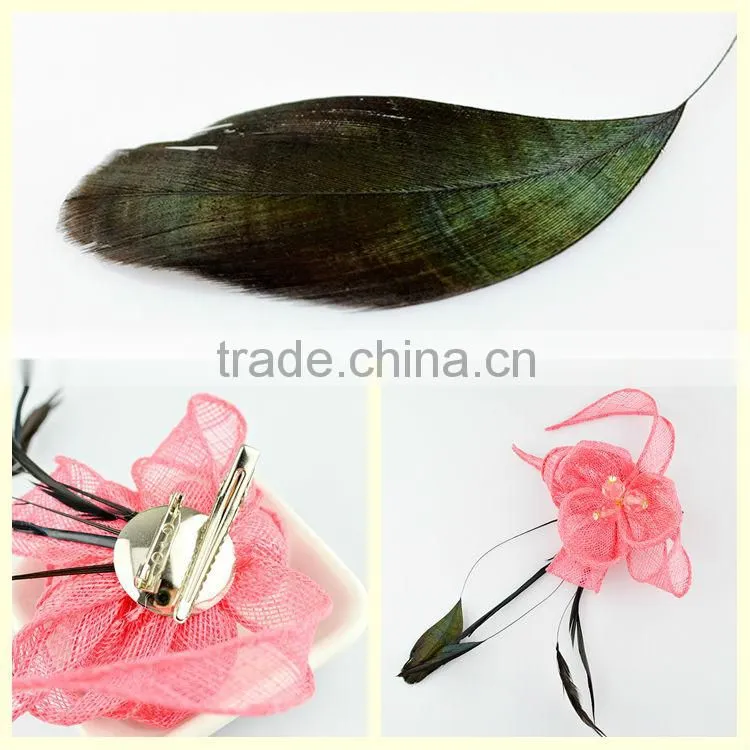 Hot hair clips wholesale China fashion pink flower feather hairpins