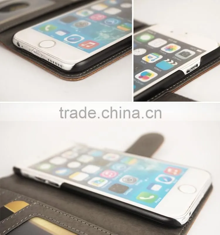 High Quality Genuine Leather Mobile Phone Flip Cover Case for iPhone 6