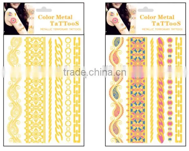 Fashion Colour Changing Metal Temporary Tattoo Sticker With Waterproof