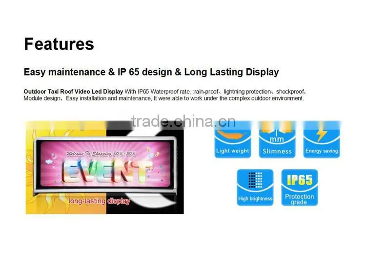 Outdoor P5 full color Taxi led display gsm