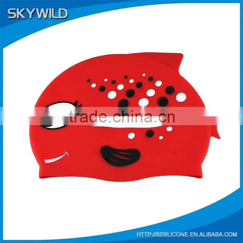 Waterproof kid silicon swim cap cute fish cartoon swimming cap