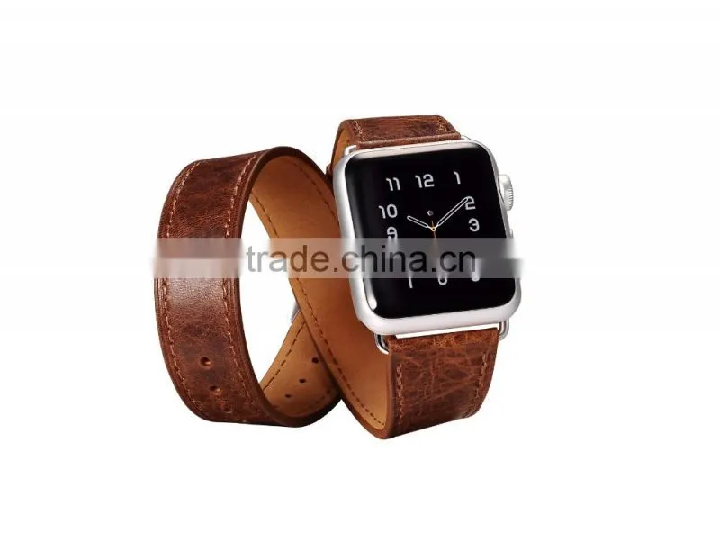 ICARER Double bukle Genuine Leather Watch Band For 38mm Apple Watch Bracelet with 3 Wear Method with watchband connector MT-4831