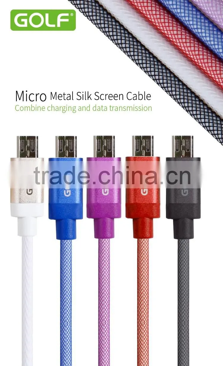 GOLF micro metal silk screen cable for android mobile phone 2.1A durable aluminum charge and data cable for android device