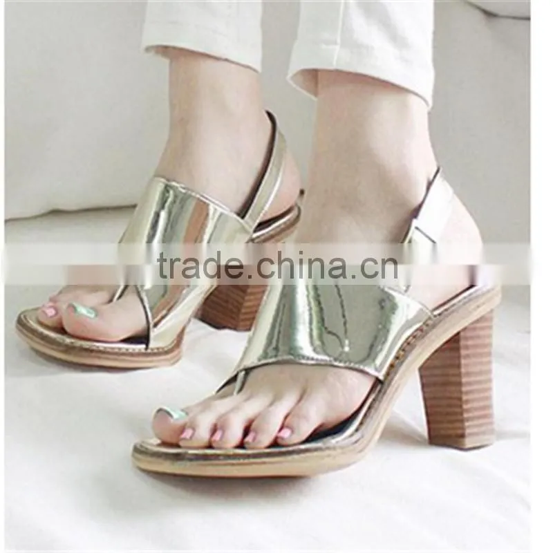 Gold sexy korean women thick heel sandals more than $1 dollar shoes