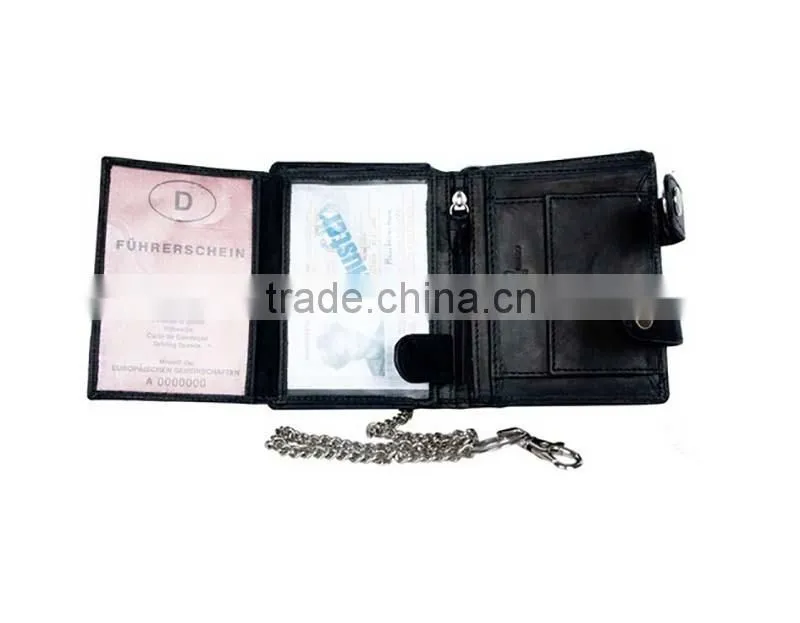 German Trifold Design Men's Biker Chain Wallet With ID Card Holder