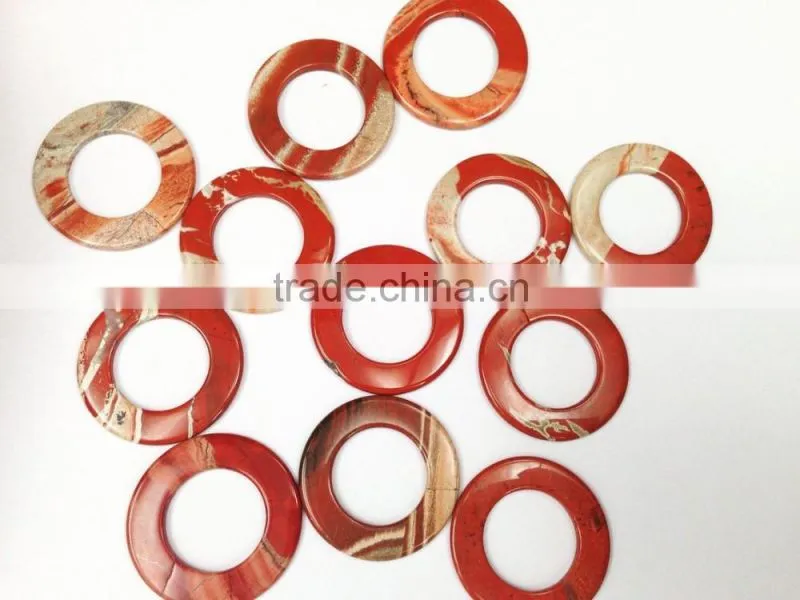 factory price 35mm flat White Rhodonite Red gemstone donut stones stone donut stripping guide rings