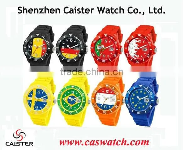 Cheap timepieces candy color jelly watch, world cup national flag face silicone watch, free samples