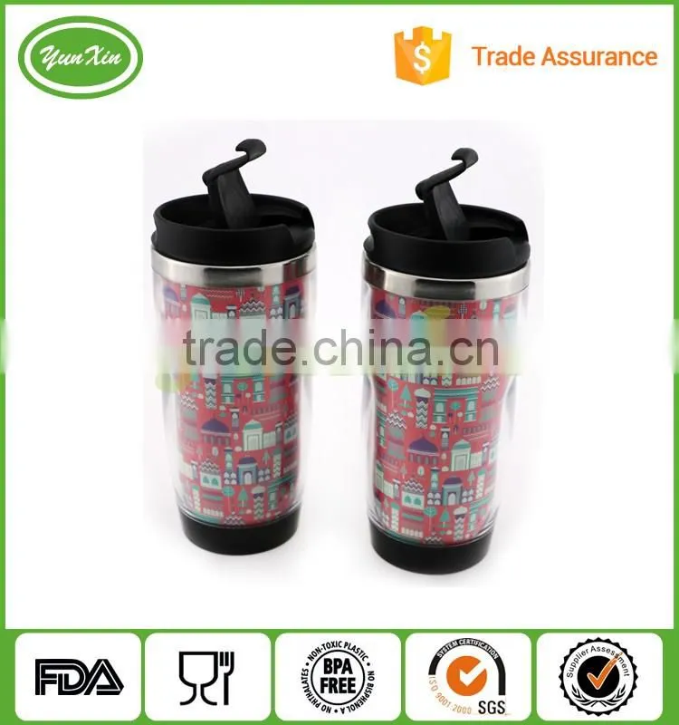 New design DIY double wall stainless steel travel mug with paper advertisement insert