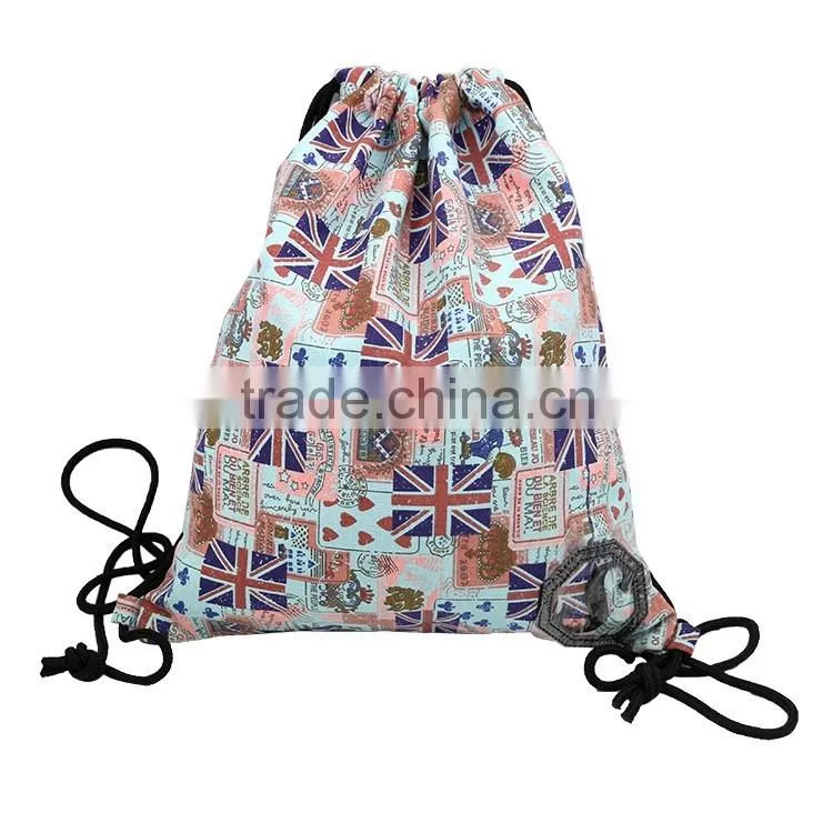 Customized printing canvas backpack drawstring bag, shopping bag with handle