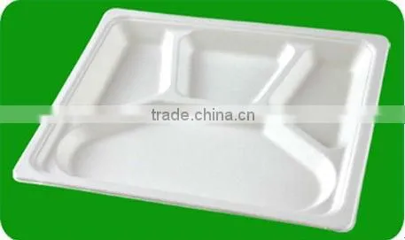Disposable 4 compartment bagasse pulp tray