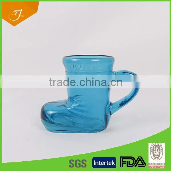 Boot Shape Color Glass Handle Beer Steins,Machine-Pressed Drinking GlassWare