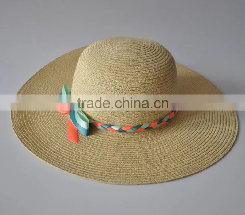 Fashion design customized plain color straw fedora hat for lady