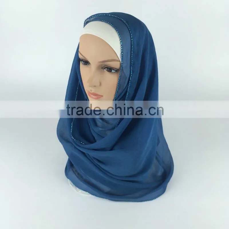 100% Silk beading hijab cap muslim scarf