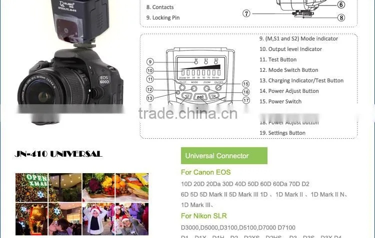 JN-410 Universal Flash Light Speedlite for Canon EOS 70D 5D Mark 1Ds Mark