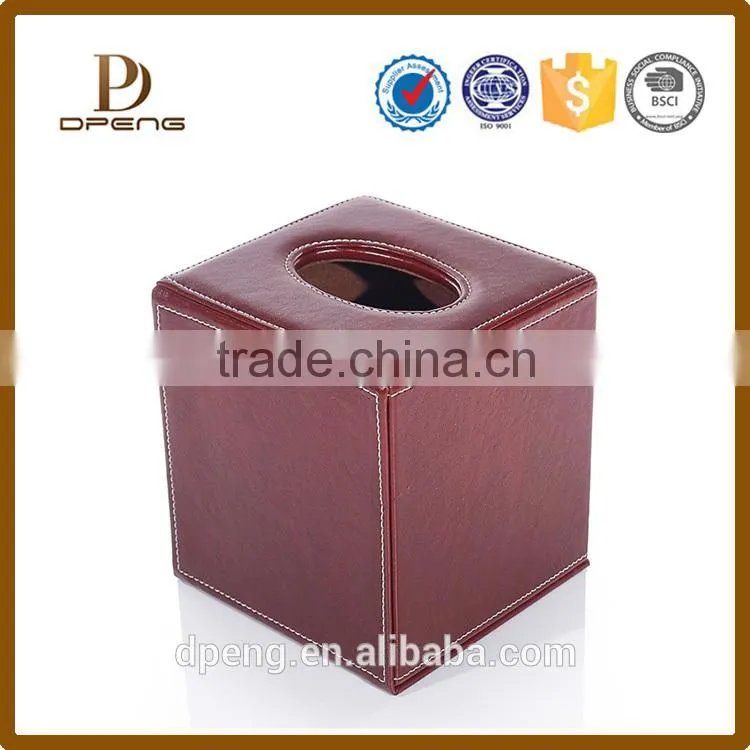 2015 custom Printed Square Shape genuine leather creative tissue boxes