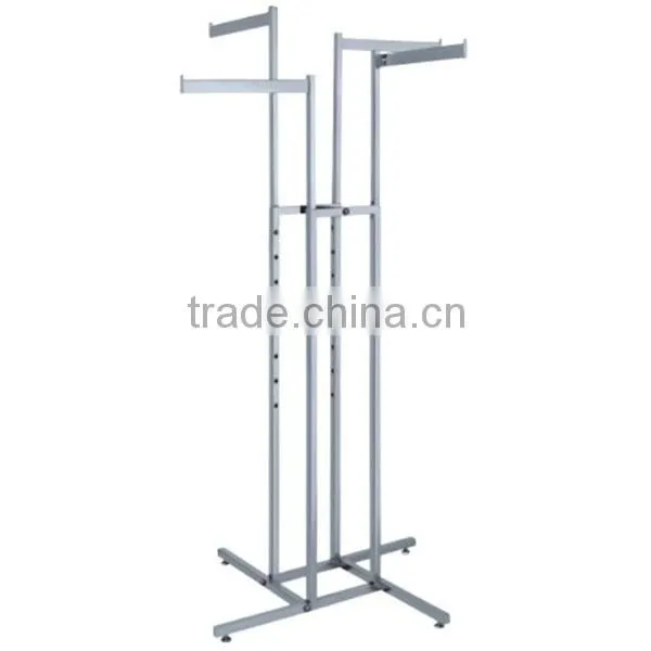 Heavy Duty 4-Way Stand-up clothes display rack stand with Straight Arms and Square Tubing