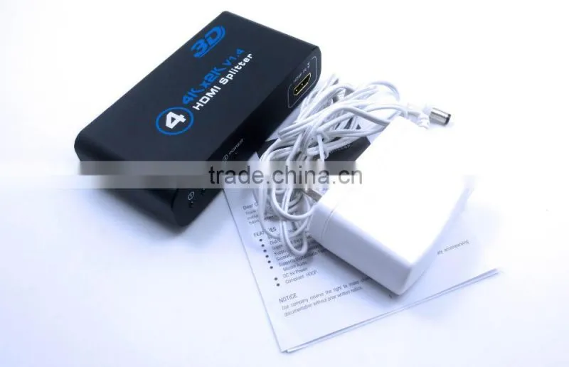1x4 HD MI 2.0 Splitter 4K 1080P 4 port H DMI Splitter 1 in 4 0ut Audio Video Converter Support HDCP 3D with 5V Power adpter