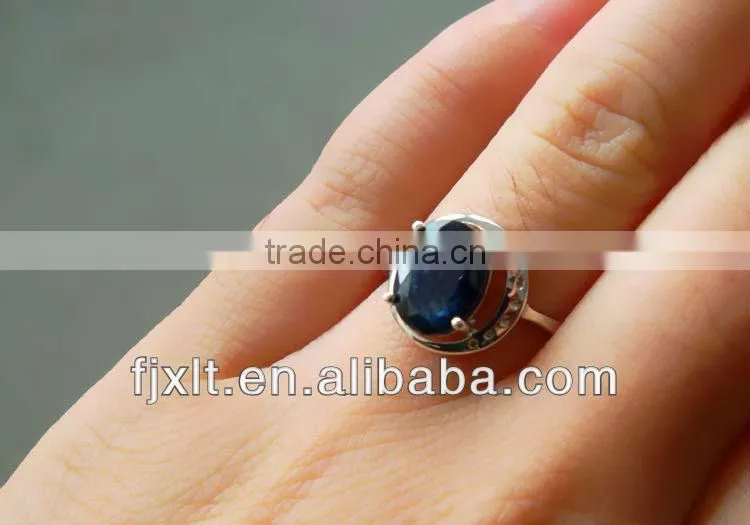 Newest Simplicity Genuine Blue Sapphire Cheap Silver Ring