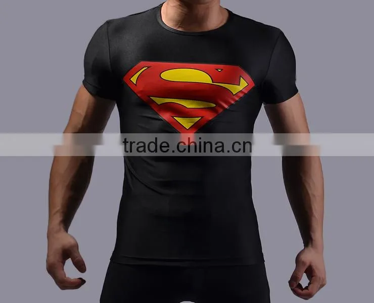 China Manufacture Superhero T-shirt Avengers Marvel Super Heroes Superman Mens 3d Printed Compression T-shirts
