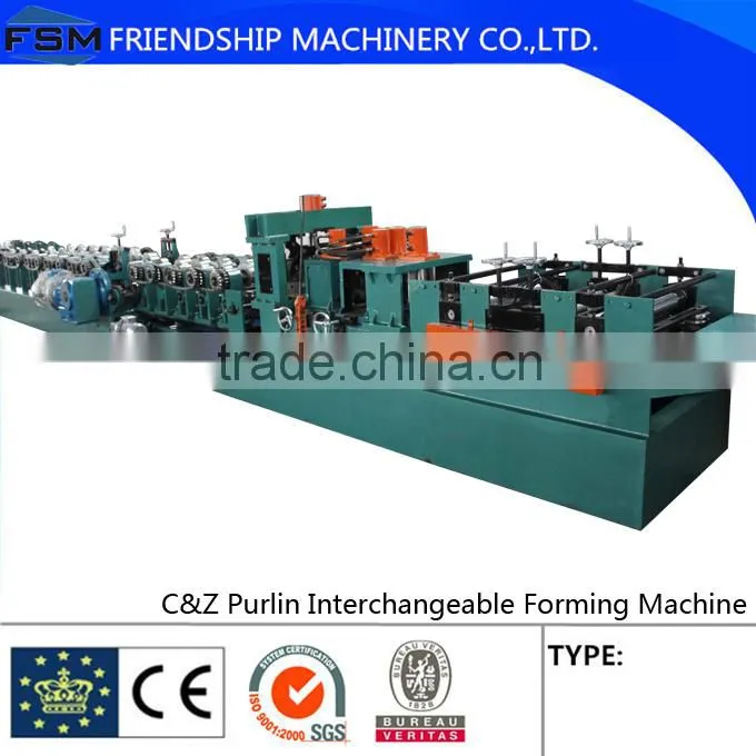 PLC Control Automatic Steel Cee Zee Purlin Interchangeable Roll Forming Machine