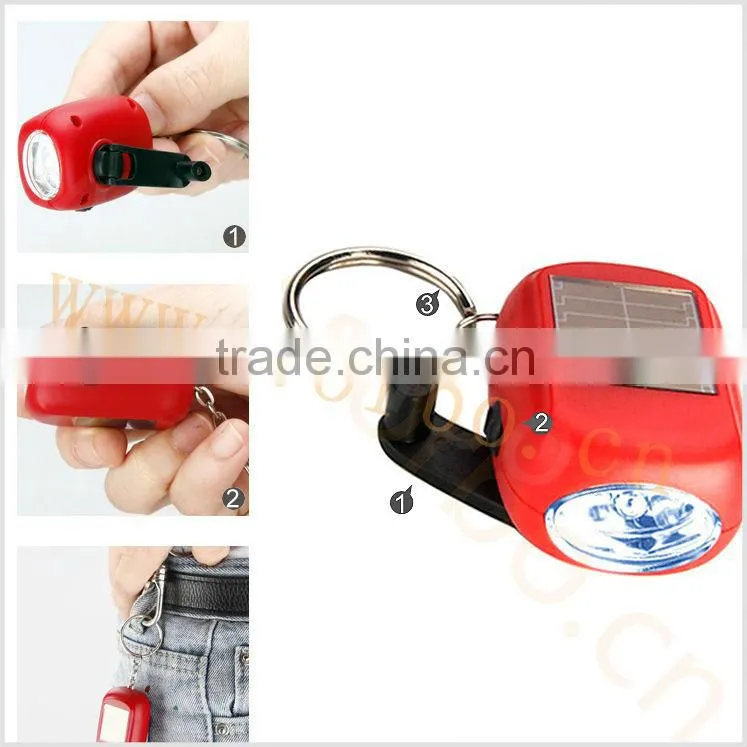 LED Promotional Item Small Cranking Solar Keychain Logo Advertising Gifts