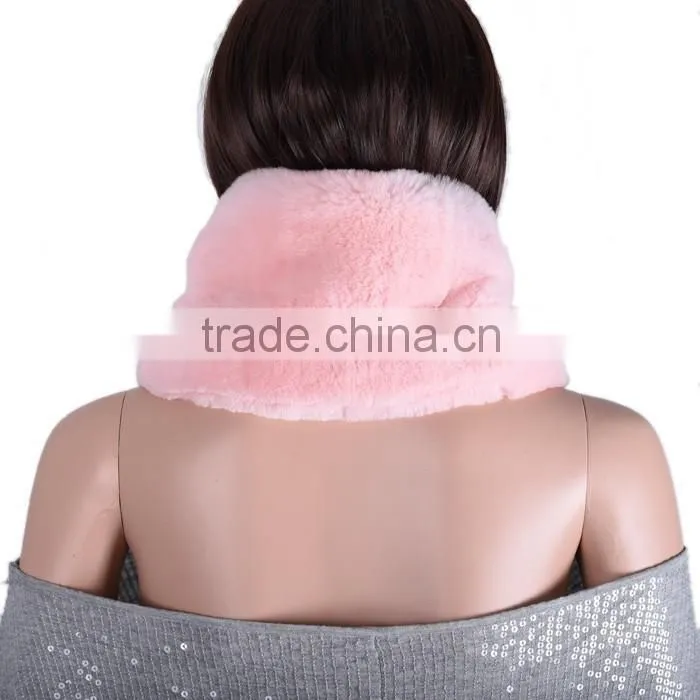 Women pink rabbit fur scarf/real fur scarf/wholesale fur scarf KZ150159