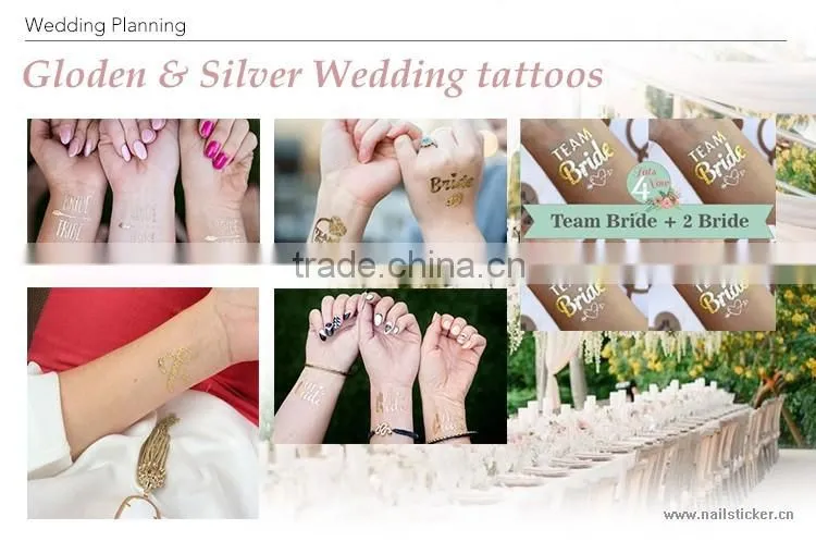 Custom hot sale wedding tattoo team bride gold silver tattoo stickers