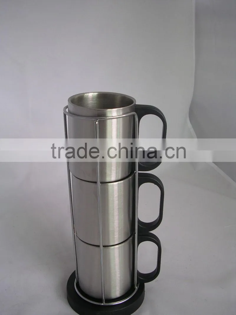 Three piece 220ml cup set one row eco-friendly FDA LFGB double layer stainless steel coffee mug cup tumbler
