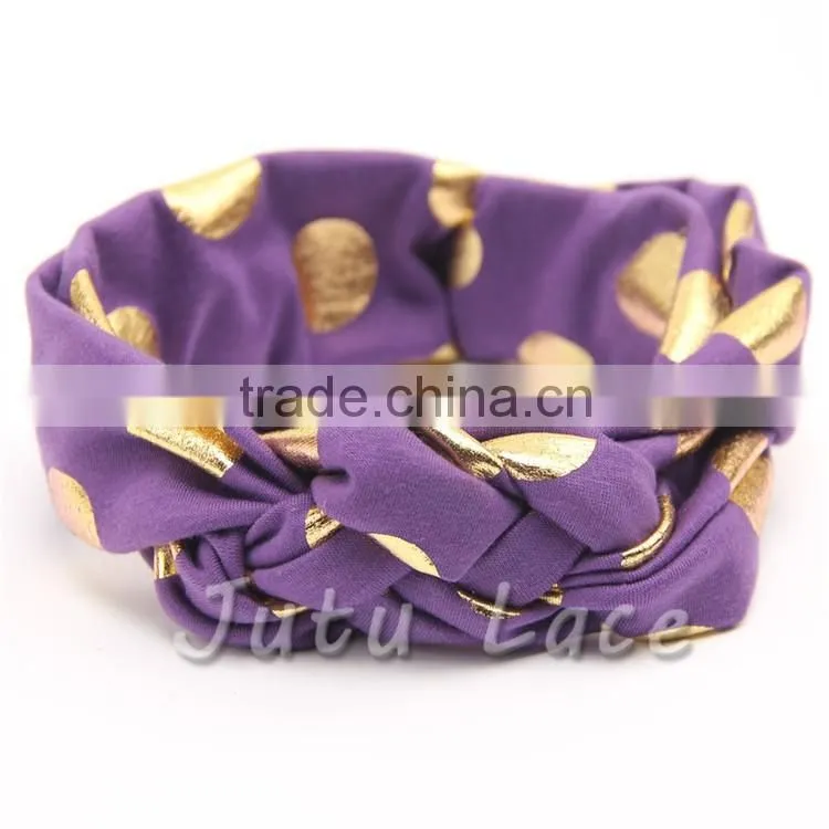 Flashing gold dots bow headband-polka dot hair bow headwrap-knotted kids stretchy headwraps